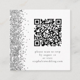 Tarjeta De Recepción Boda RSVP de código QR de Purpurina plateado