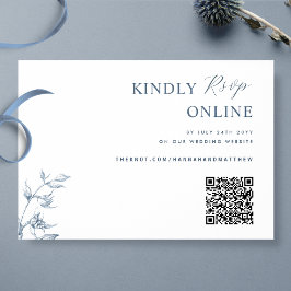 Tarjeta De Recepción Boda RSVP de código QR elegante azul y blanco