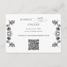 Tarjeta De Recepción Boda RSVP de código QR floral blanco y negro
