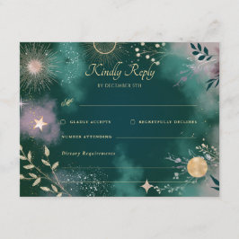Tarjeta De Recepción Boda RSVP de la Luna Mágica Celestial y las Estrel
