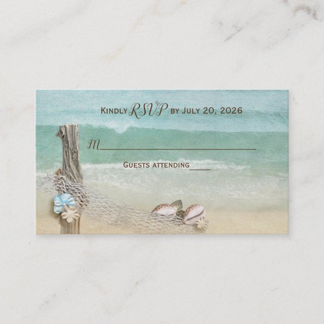 Tarjeta De Recepción Boda RSVP de la playa de mariscos náuticos (Anverso)