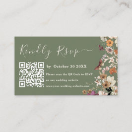 Tarjeta De Recepción Boda Rsvp del código Qr de flor silvestre verde sa