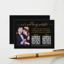 Boda RSVP Detalles Foto 2 QR Gold Black