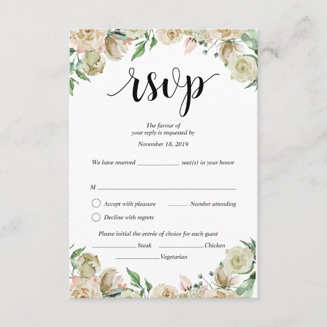 Tarjeta De Recepción Boda RSVP, Dusk floral (Anverso)