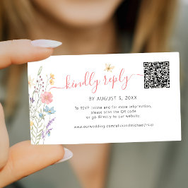 Tarjeta De Recepción Boda RSVP en línea de código QR de flores silvestr