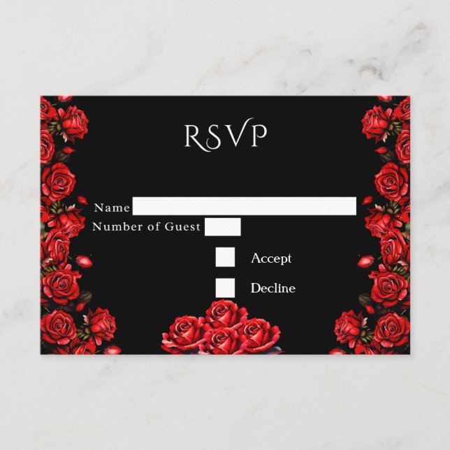 Tarjeta De Recepción Boda RSVP Fairytale Red Roses (Anverso)