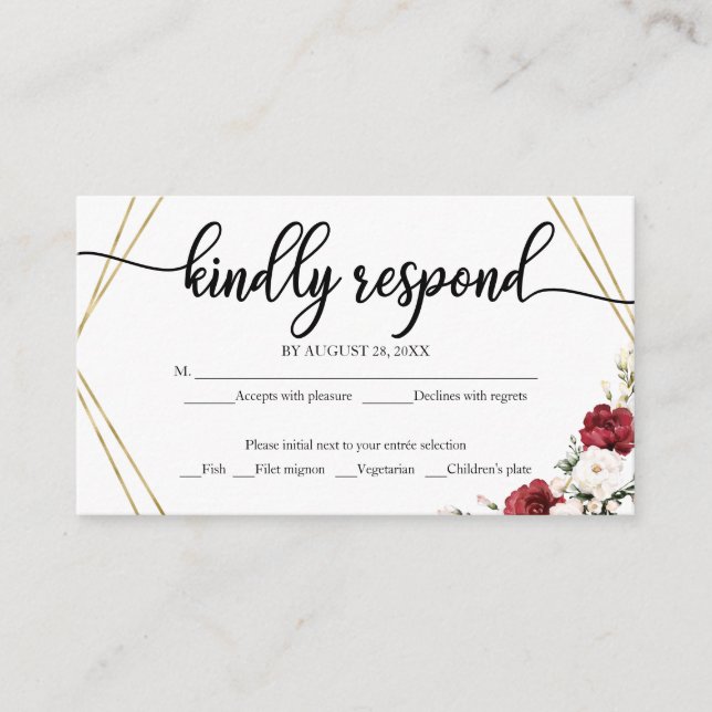 Tarjeta De Recepción Boda RSVP Floral blanca Madera Rústica Geométrica (Anverso)