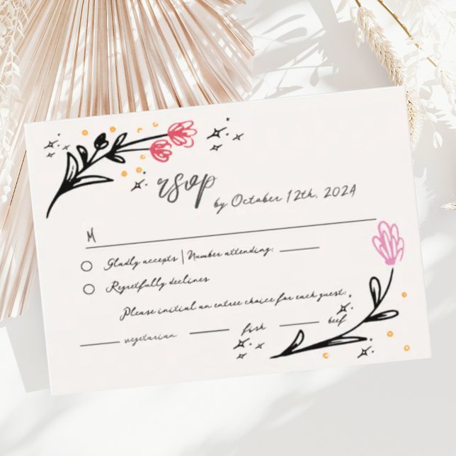 Tarjeta De Recepción Boda RSVP floral de banda ancha dibujado a mano (Subido por el creador)