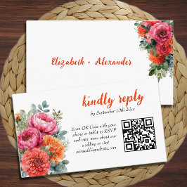 Tarjeta De Recepción Boda RSVP Naranja de código QR Floral color de agu