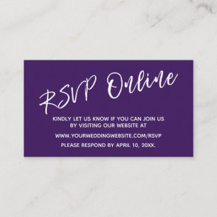 Tarjeta De Recepción Boda RSVP Online Escritura a mano en color púrpura