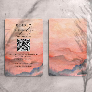 Tarjeta De Recepción Boda RSVP QR Code Mountain Sunset