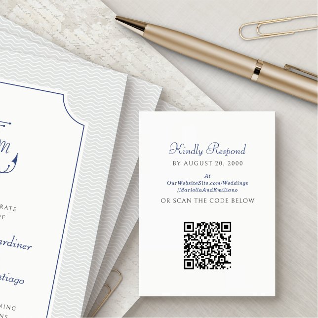 Tarjeta De Recepción Boda RSVP QR de Ancla Náutica (Subido por el creador)