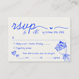 Tarjeta De Recepción Boda RSVP Quirky con escrúpulo azul dibujado a man
