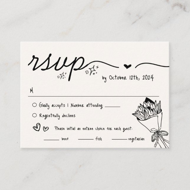 Tarjeta De Recepción Boda RSVP Quirky con escrúpulos de mano (Anverso)