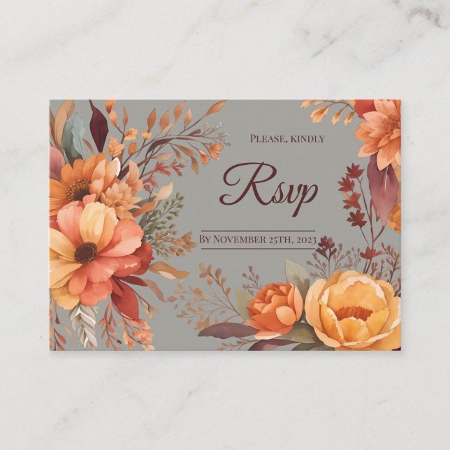 Tarjeta De Recepción Boda Rsvp Tradicional Floral Caída Presupuestaria (Anverso)