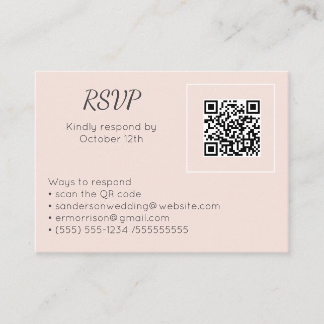 Tarjeta De Recepción Boda Rubor Pink RSVP Online QR Code Photo (Anverso)
