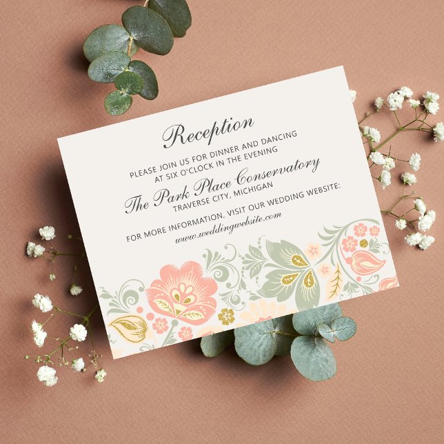 Tarjeta De Recepción Boda Rubor Sage Classic Floral Elegance Peach (Subido por el creador)
