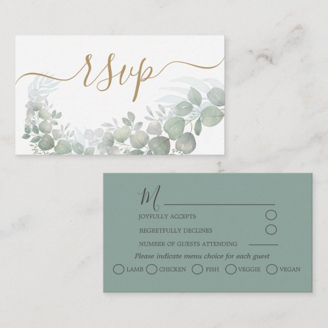 Tarjeta De Recepción Boda Rusa RSVP Sage Green Eucalyptus (Anverso / Reverso)