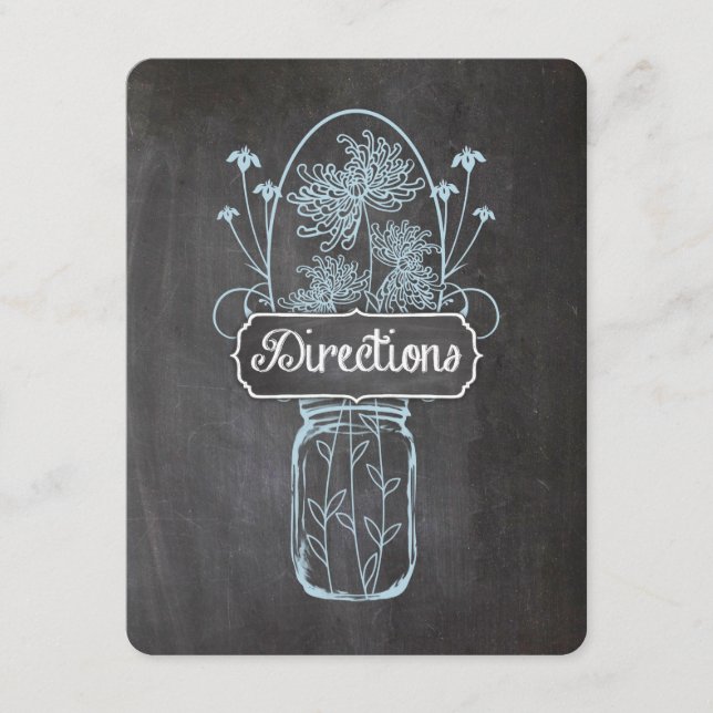 Tarjeta De Recepción Boda Rustic Blue Mason Jar Chalkboard (Anverso)