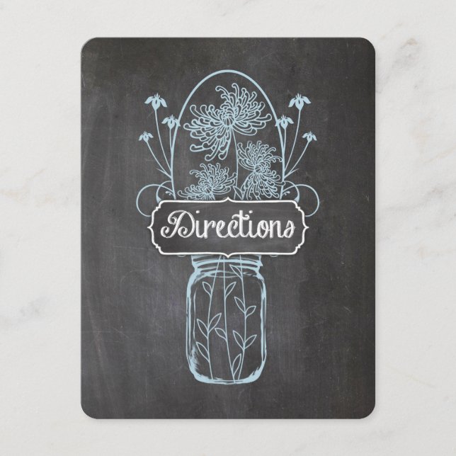 Tarjeta De Recepción Boda Rustic Blue Mason Jar Chalkboard (Anverso)