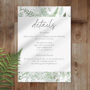 Tarjeta De Recepción Boda rústica con helechos de vegetación en acuarel
