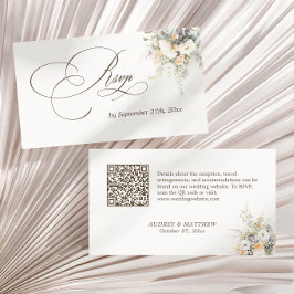 Tarjeta De Recepción Boda Rustica de Blooms Blancos RSVP Código QR