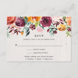 Tarjeta De Recepción Boda rústica de color de agua floral otoño RSVP