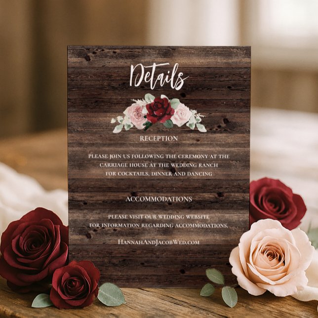 Tarjeta De Recepción Boda rústica de eucalipto y borgoña (Subido por el creador)