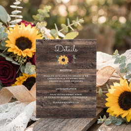 Tarjeta De Recepción Boda Rústica de Girasoles y Rosas de Madera