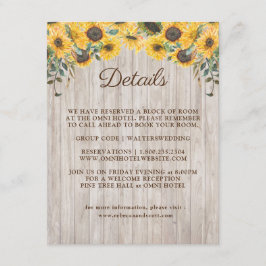 Tarjeta De Recepción Boda Rústica de Madera con Girasoles en Granero