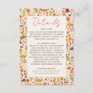 Tarjeta De Recepción Boda Rústica Floral Bohemio Otoño