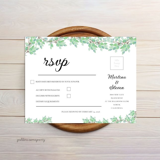 Tarjeta De Recepción Boda Rústica Moderna con Verde Eucalipto (Rustic Modern Eucalyptus Greenery Wedding)