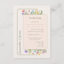 Tarjeta De Recepción Boda Rustica Moderna de Flores Silvestres RSVP