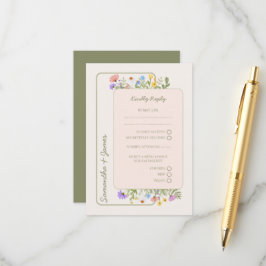 Tarjeta De Recepción Boda Rustica Moderna de Flores Silvestres RSVP