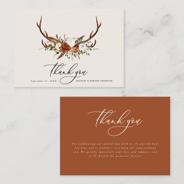 Tarjeta De Recepción Boda rústica y elegante con presupuesto, gracias t (Anverso / Reverso)