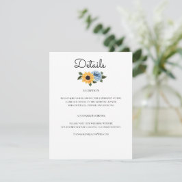 Tarjeta De Recepción Boda Rústico Azul Dusty Sunflower
