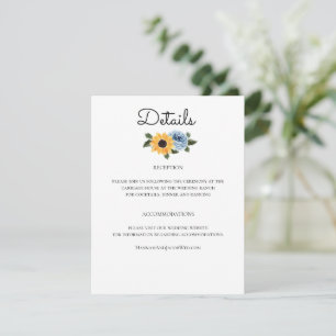 Tarjeta De Recepción Boda Rústico Azul Dusty Sunflower
