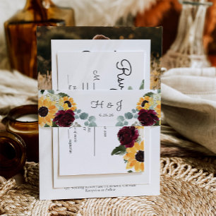 Tarjeta De Recepción Boda Rústico de girasol y Rosas