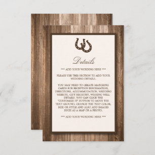 Tarjeta De Recepción Boda Rústico de Herradura y Madera Marrón