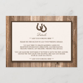 Tarjeta De Recepción Boda Rústico de Herradura y Madera Marrón