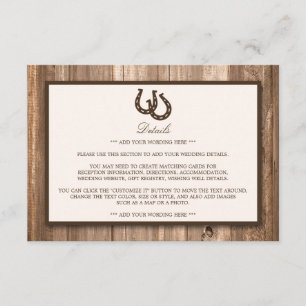 Tarjeta De Recepción Boda Rústico de Herradura y Madera Marrón