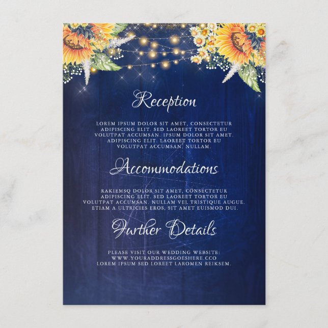 Tarjeta De Recepción Boda Rústico de la Marina de los girasoles detalla (Anverso)