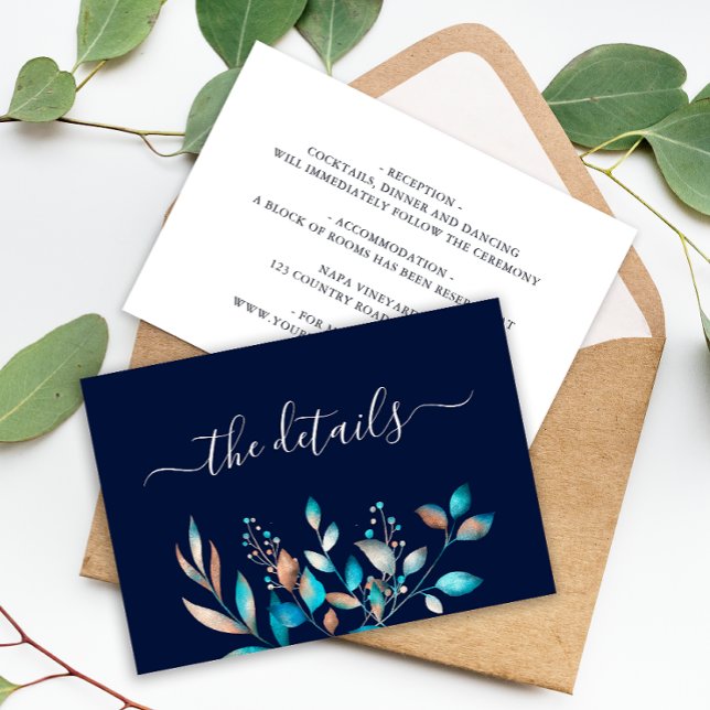 Tarjeta De Recepción Boda rústico de la Marina y la vegetación moderna (Subido por el creador)