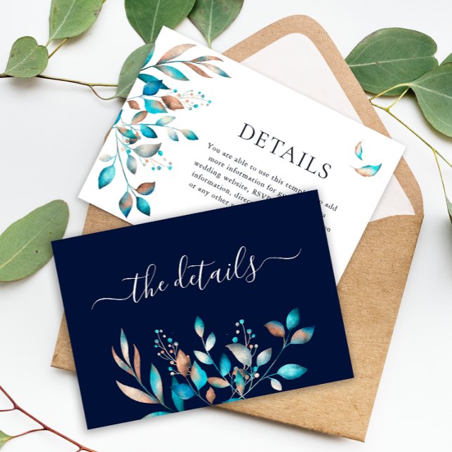 Tarjeta De Recepción Boda rústico de la Marina y la vegetación moderna (Subido por el creador)