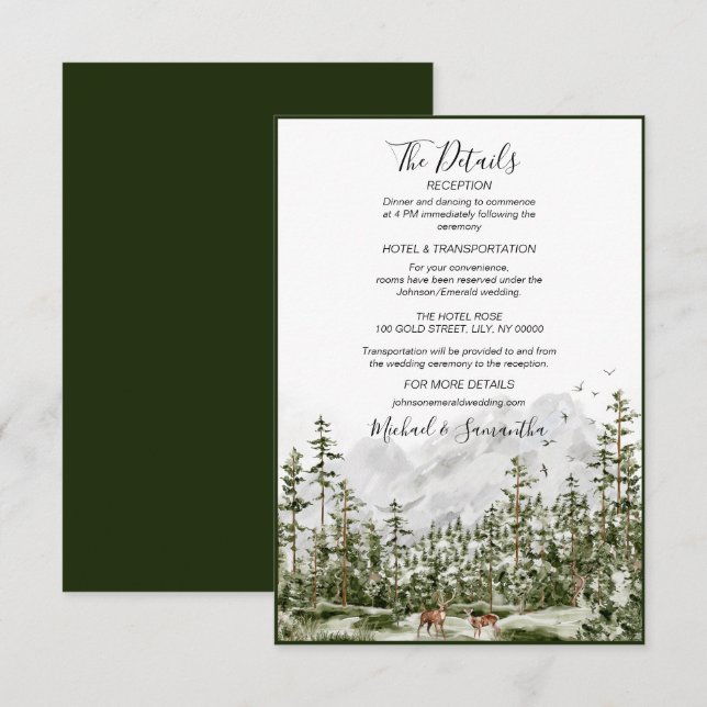 Tarjeta De Recepción Boda Rústico de la Selva de Montaña de Acuarela (Anverso / Reverso)