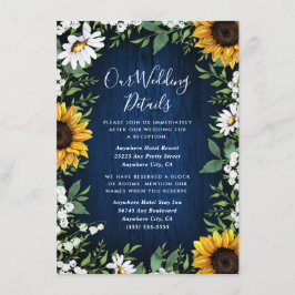 Tarjeta De Recepción Boda Rústico del Girasol Azul de la Marina