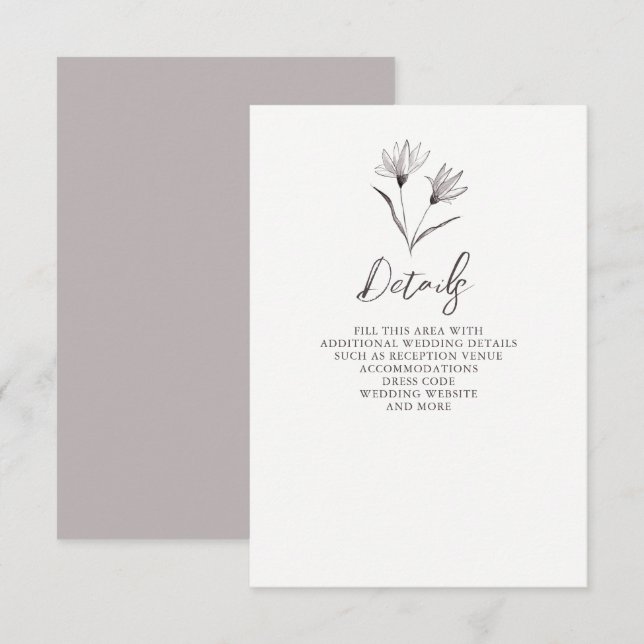 Tarjeta De Recepción Boda Rústico Elegante De Esbozo Floral (Anverso / Reverso)