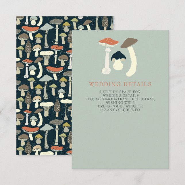 Tarjeta De Recepción Boda rústico elegante de setas silvestres de bosqu (Anverso / Reverso)
