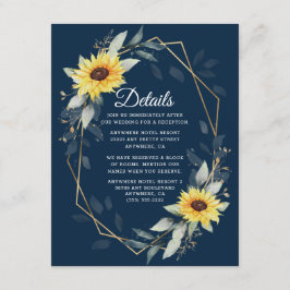 Tarjeta De Recepción Boda Rústico Geométrico Azul de girasol y Marina