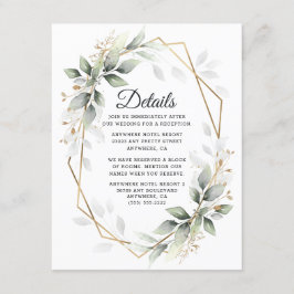 Tarjeta De Recepción Boda Rústico Geométrico Verde y Oro